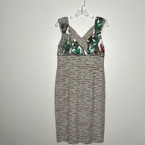 White Multicolor Tweed and Floral Print Midi Dress by St. John Collection